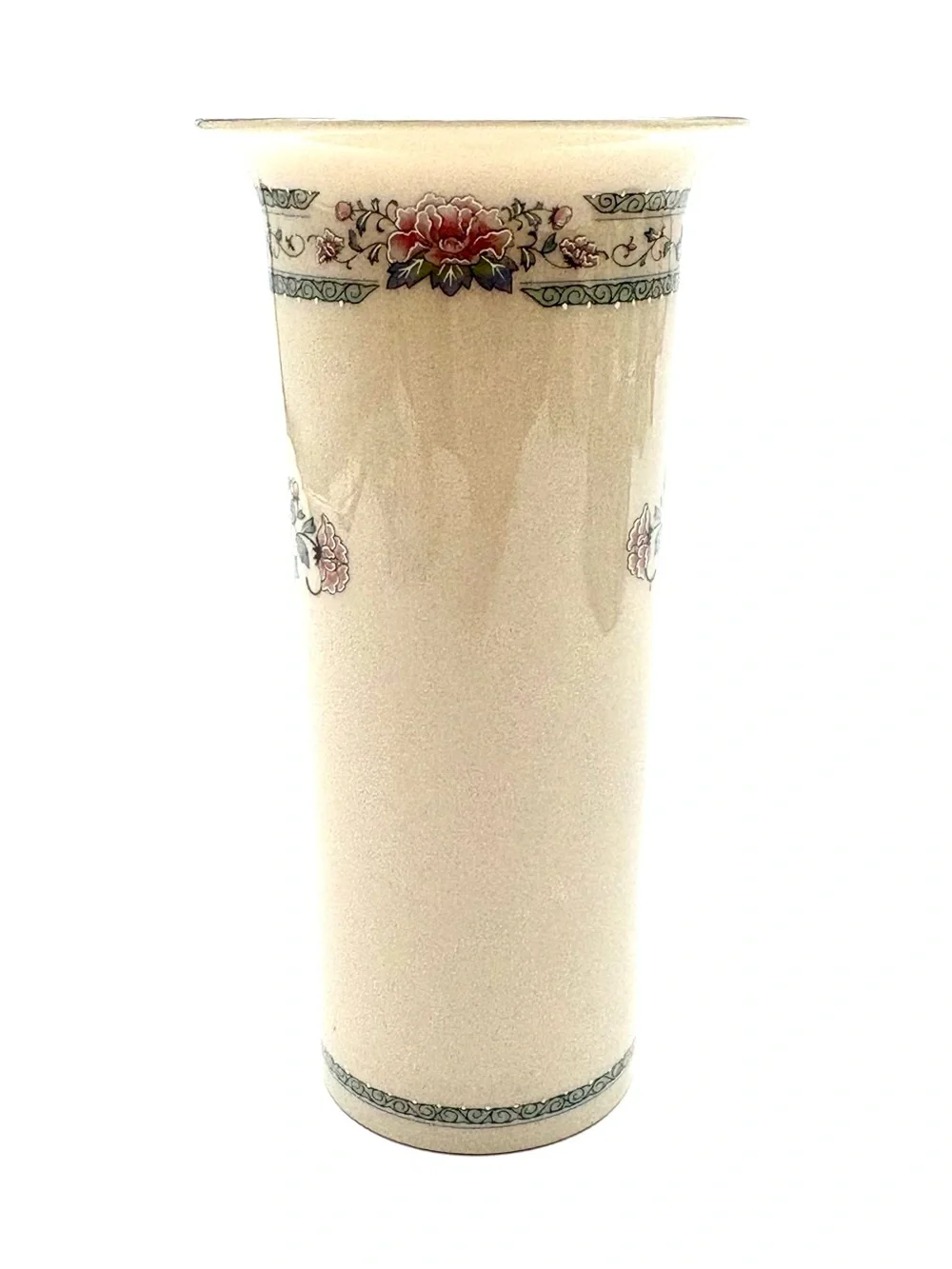 Lenox Cream Porcelain Floral Bud Vase with Pink and Green Motif